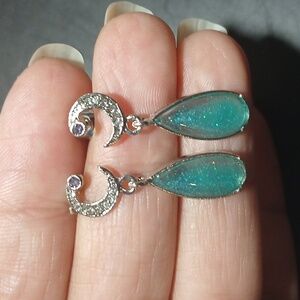 Unique Jewelry Twist Shape Ocean Blue Simulated Opal Silver Drop Pierced